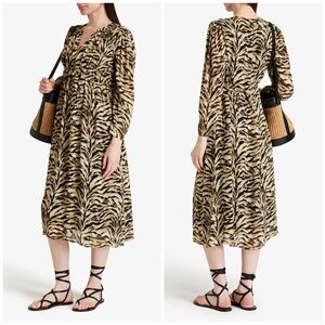 ba&sh Imany Animal Tiger Print Jacquard Midi Dress XS Belted French Girl